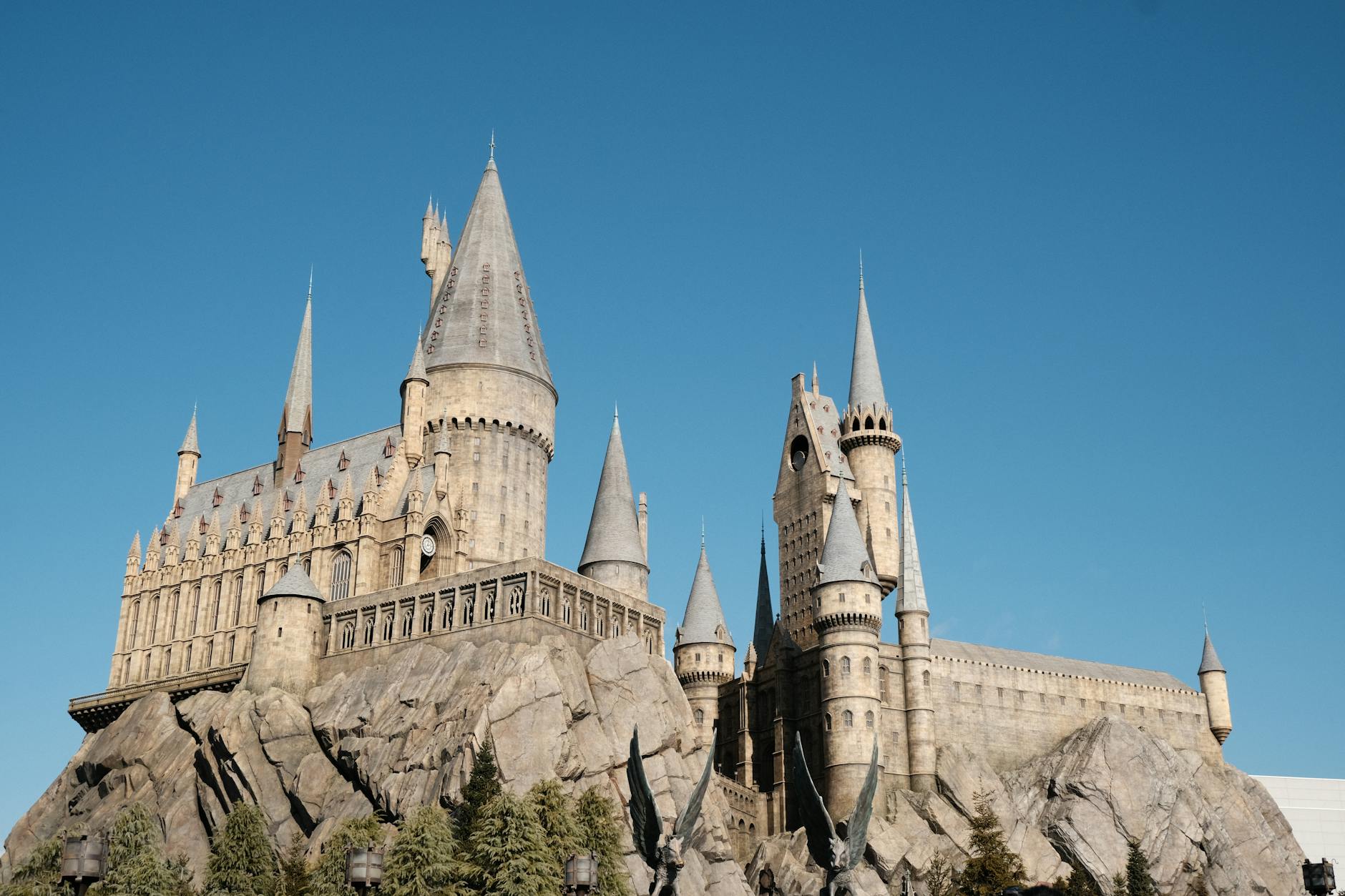 Stunning view of the Hogwarts Castle replica at Universal Studios Japan in Osaka.
